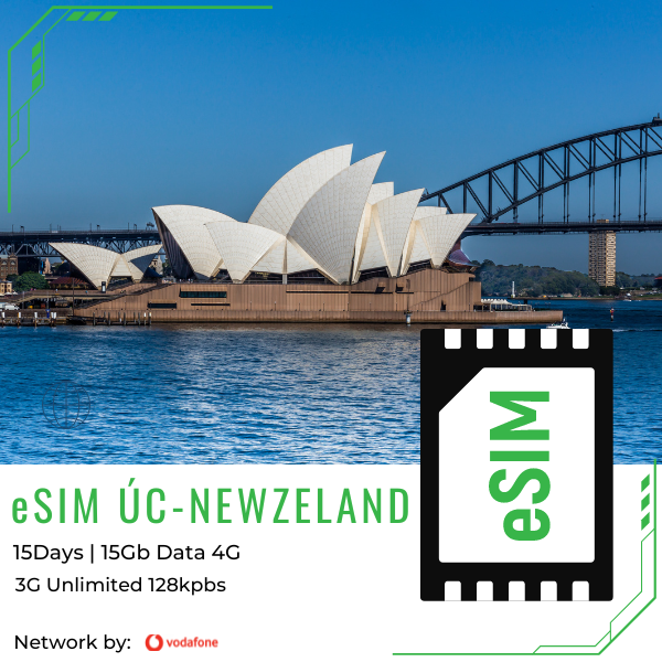  E-SIM Úc + Newzeland 15 ngày 15GB