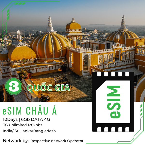  E-SIM châu Á 3 nước 10 ngày 6GB