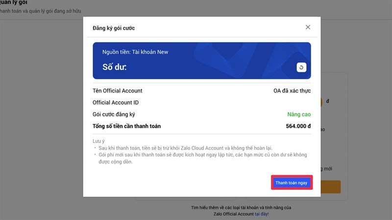 x&aacute;c nhận thanh to&aacute;n dịch vụ