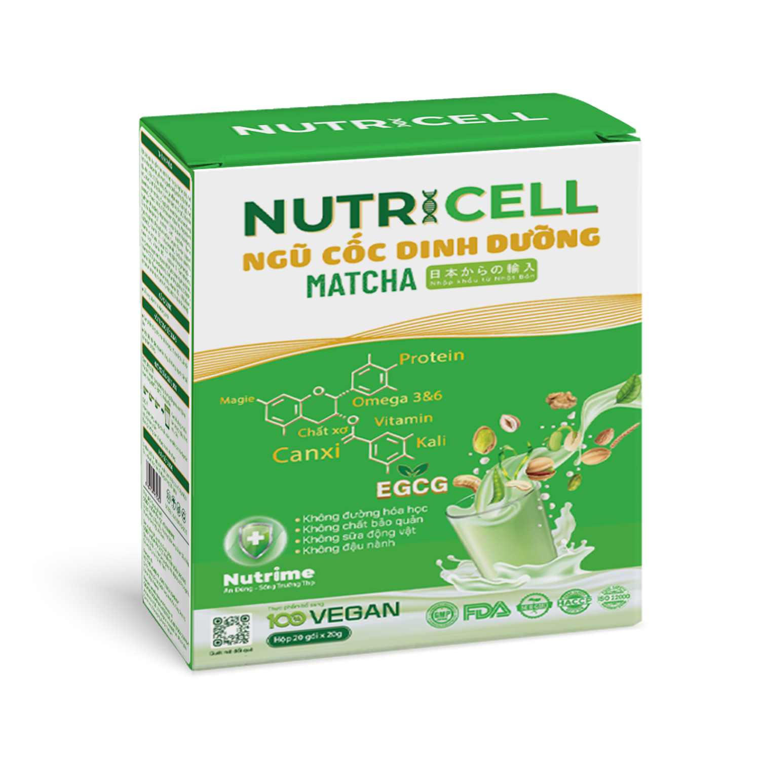 Hộp 20 gói ngũ cốc dinh dưỡng NutriCell Matcha nhập khẩu từ Nhật bản 400g