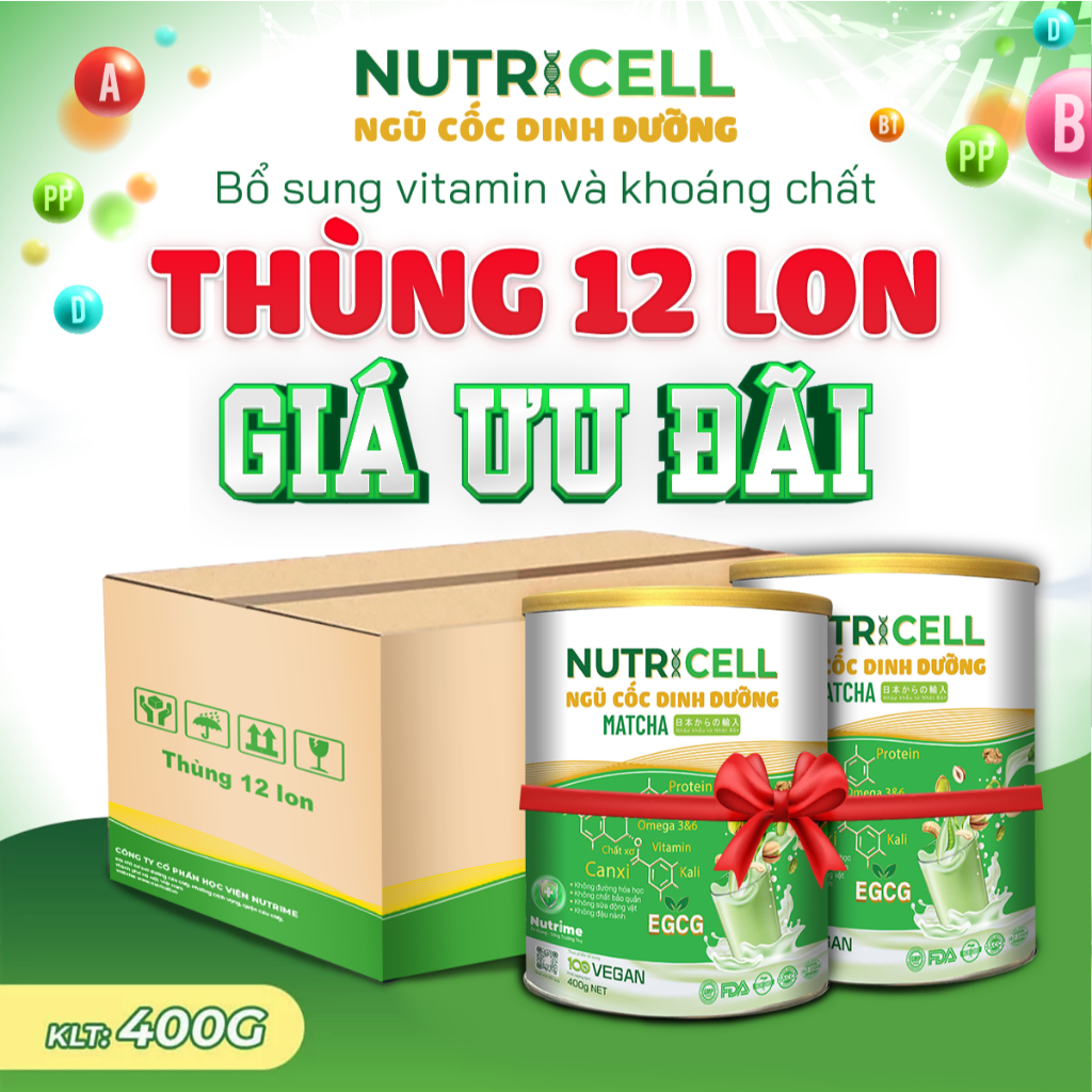 [COMBO 12 Lon] Bột ngũ cốc dinh dưỡng NutriCell Matcha nhập khẩu từ Nhật bản