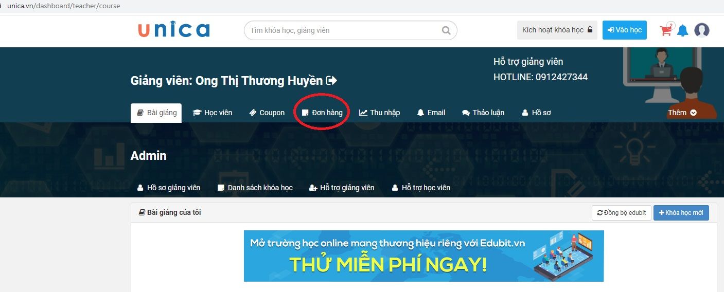 Dành cho giảng viên muốn theo dõi đơn hàng và lịch sử thanh toán