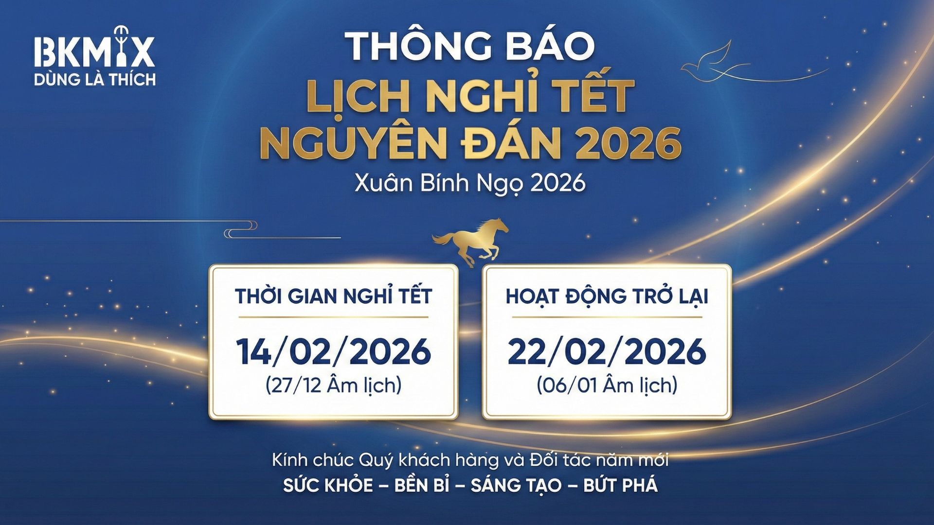 BKMIX thông báo lịch nghỉ Tết Nguyên Đán Bính Ngọ 2026