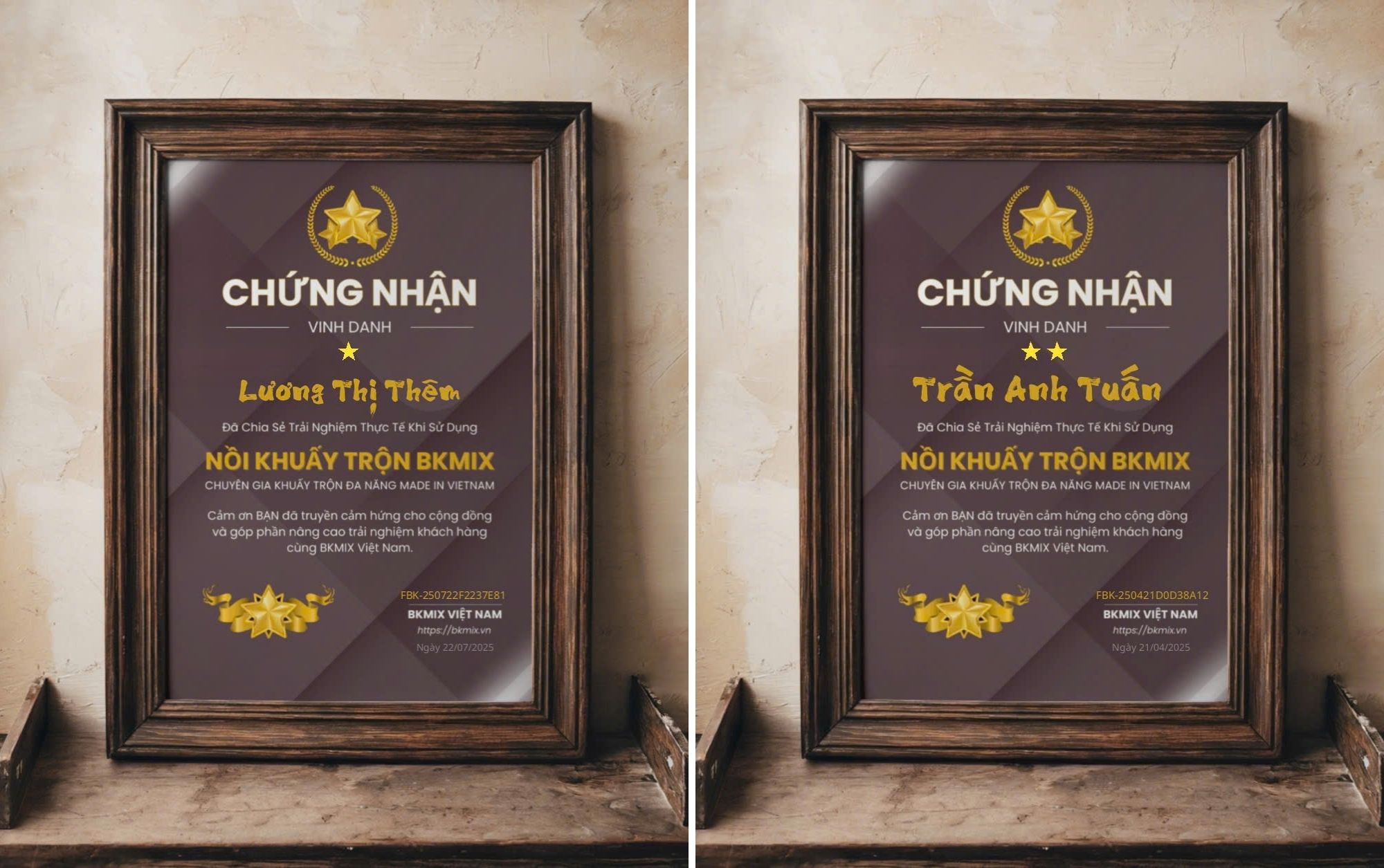 Chứng nhận Vinh Danh Khách Hàng Feedback