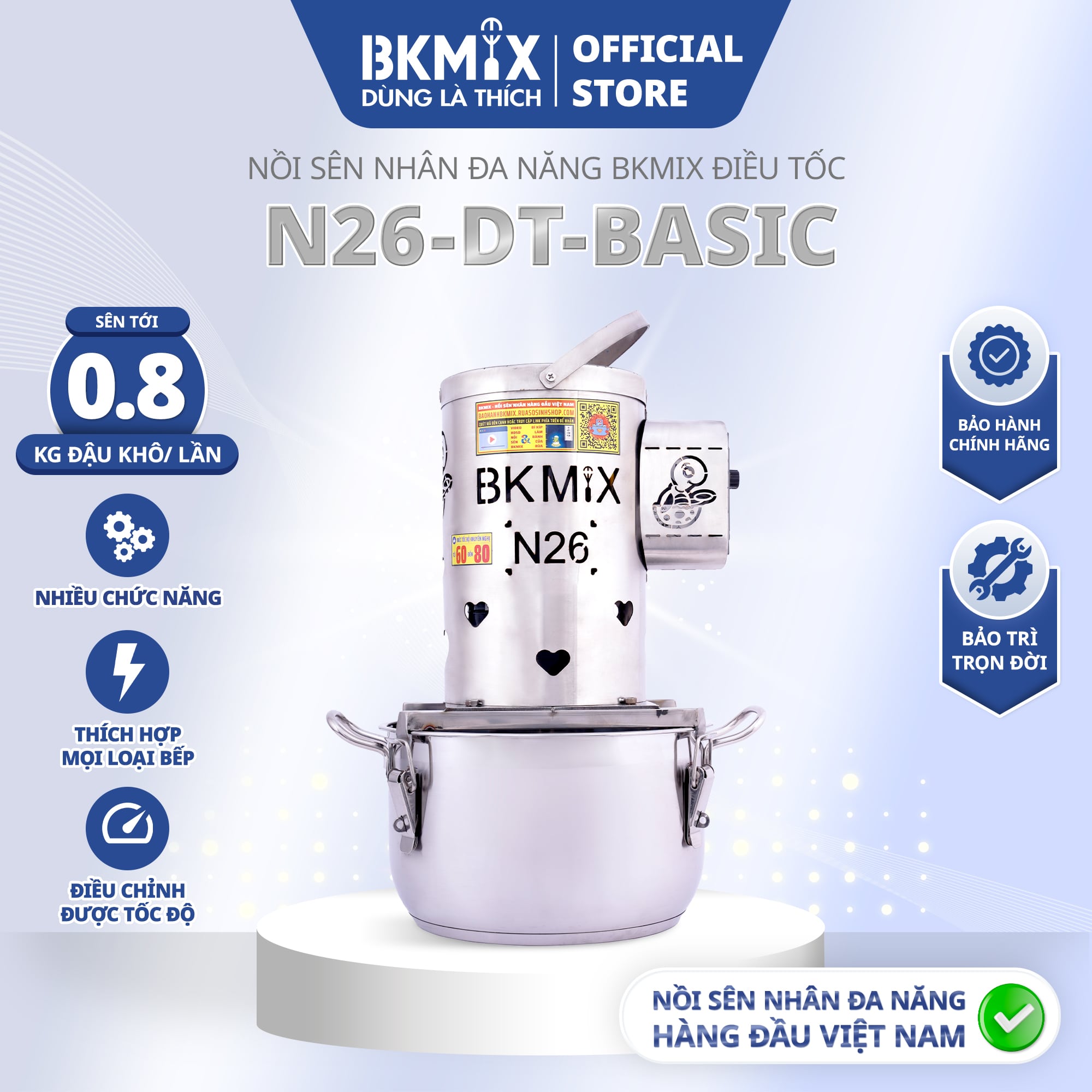 Nồi Sên Nhân Đa Năng BKMIX 08KG N26-DT-BASIC Điều Tốc Cao Cấp Full phụ kiện