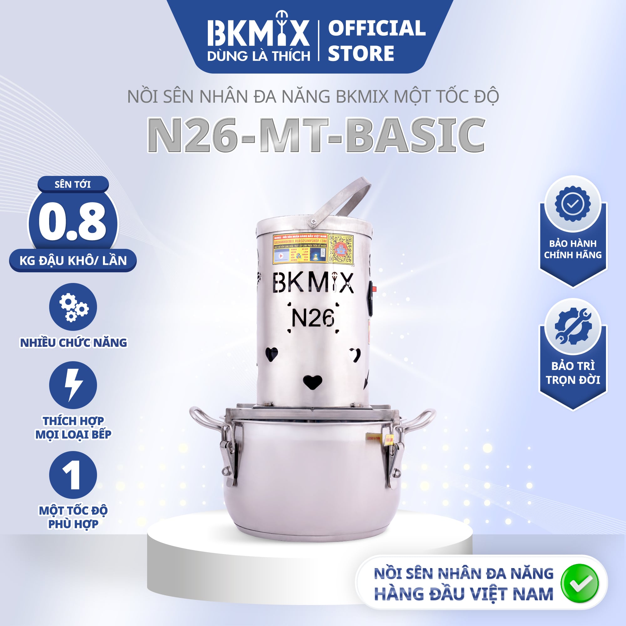 Nồi Sên Nhân Đa Năng BKMIX 08KG N26-MT-BASIC Một tốc Cao Cấp Full phụ kiện
