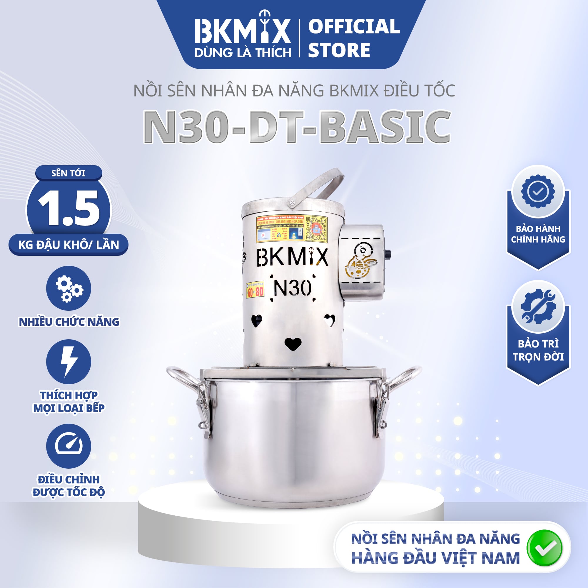 Nồi Sên Nhân Đa Năng BKMIX N30-DT-BASIC  Điều Tốc Cao Cấp Full phụ kiện