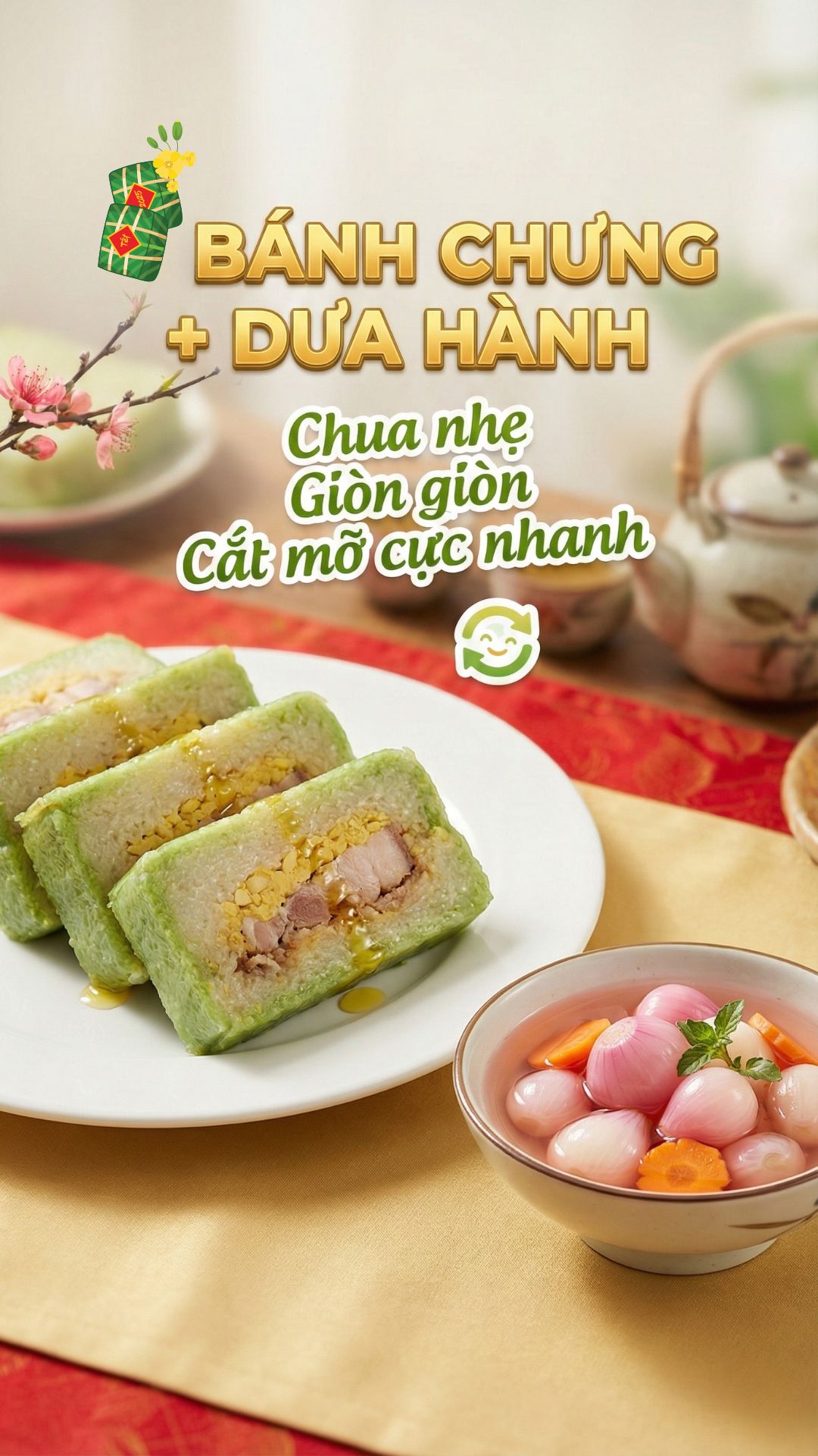 Bánh chưng ăn cùng dưa hành – Cách truyền thống nhưng luôn hiệu quả Bánh chưng ăn cùng dưa hành – Cách truyền thống nhưng luôn hiệu quả