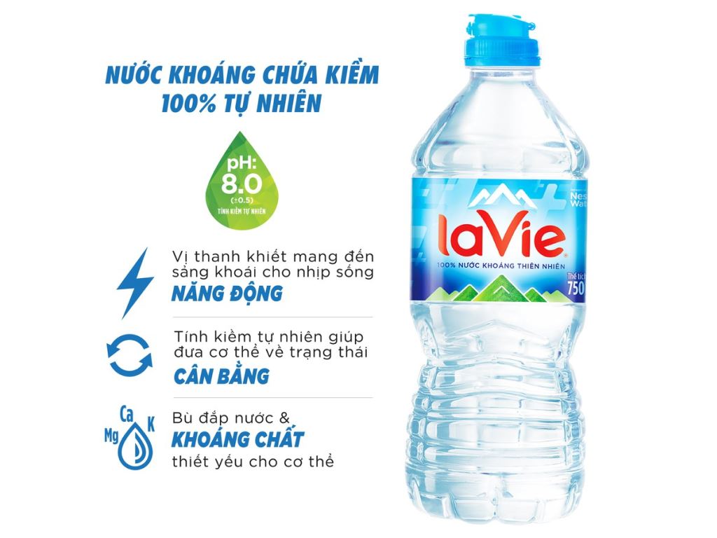 Nước LaVie 750ml nắp thể thao